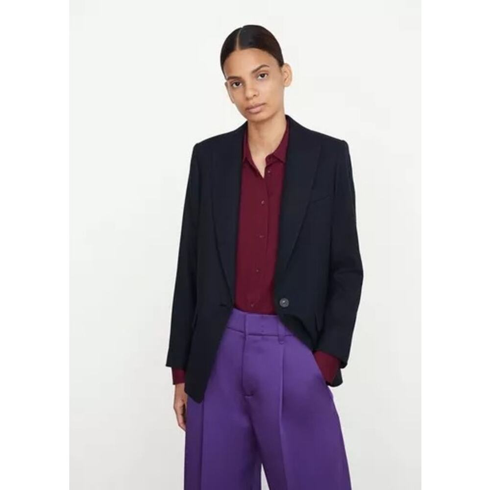 Vince Black Single Breasted Wool Boyfriend‎ Blazer Jacket Size 14 NWT